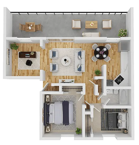Floor plan Two Bedroom One Bath w/Den
