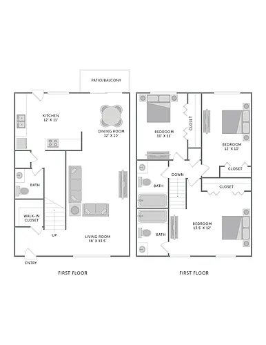 Floor plan 3 Bedroom 2 Bath Plan B