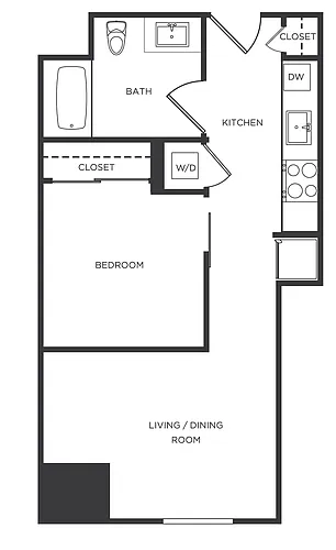 Floor plan Jr 1 Bed/1 Bath-P