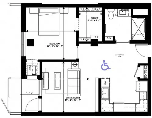 Floor plan TH2 - 1 Bedroom - HC Type A