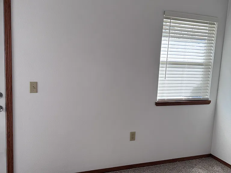 Larger bedroom with vaulted ceiling and back patio door. And large closet.