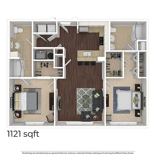 Floor plan 2 Bedroom/2 Bathroom 1121-1296