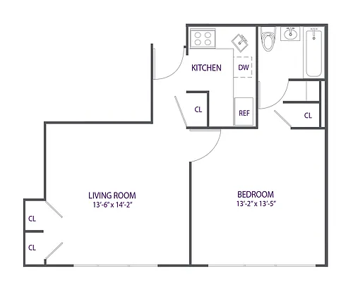 Floor plan Sutton Marquis - 1 Bedroom 1 Bathroom