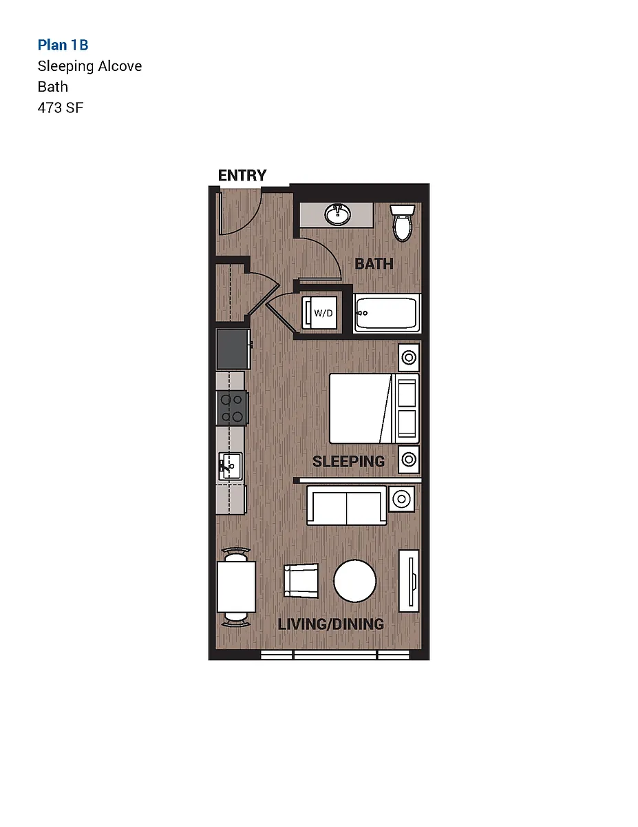 Floor plan Open One Bedroom Plan 1B