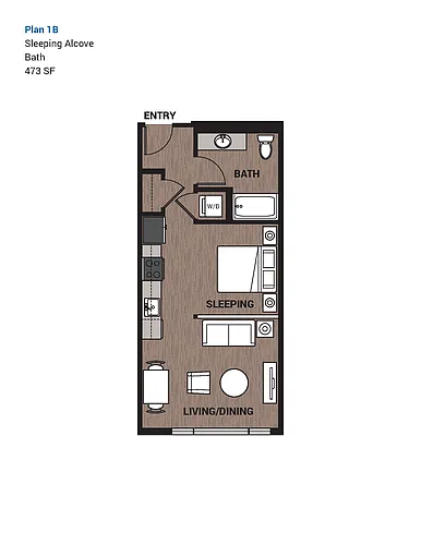Floor plan Open One Bedroom Plan 1B
