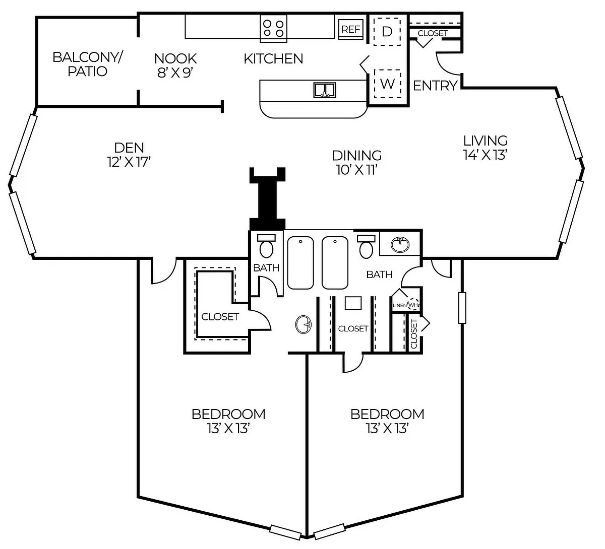 Floor plan B12 | 2 Bed | 2 Bath | Premium