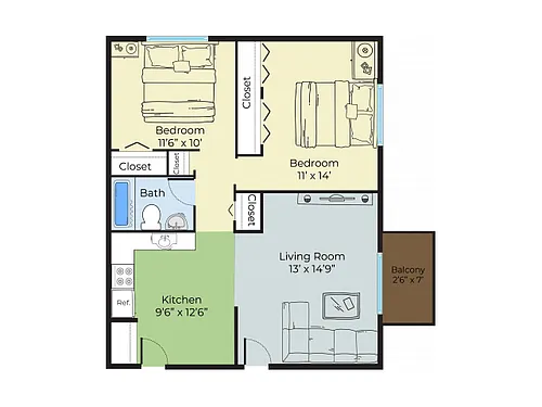 Floor plan Dog Friendly 2 Bedroom