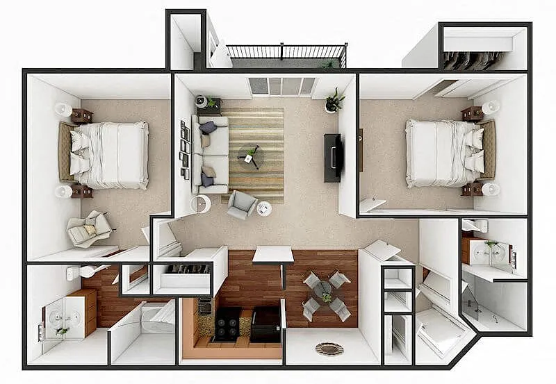 Floor plan Two Bedroom Two Bath Large