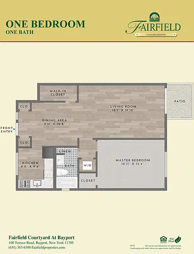 Floor plan One Bedroom 775SF