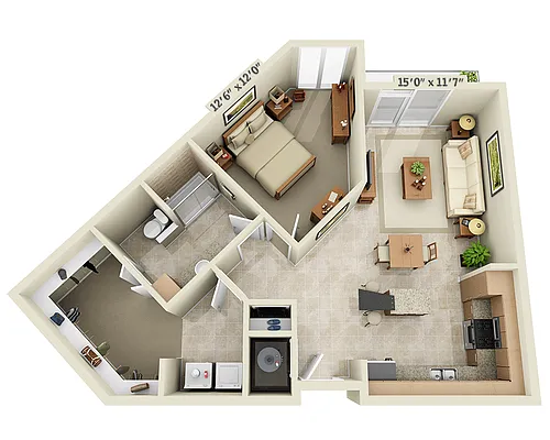 Floor plan One Bedroom A1F