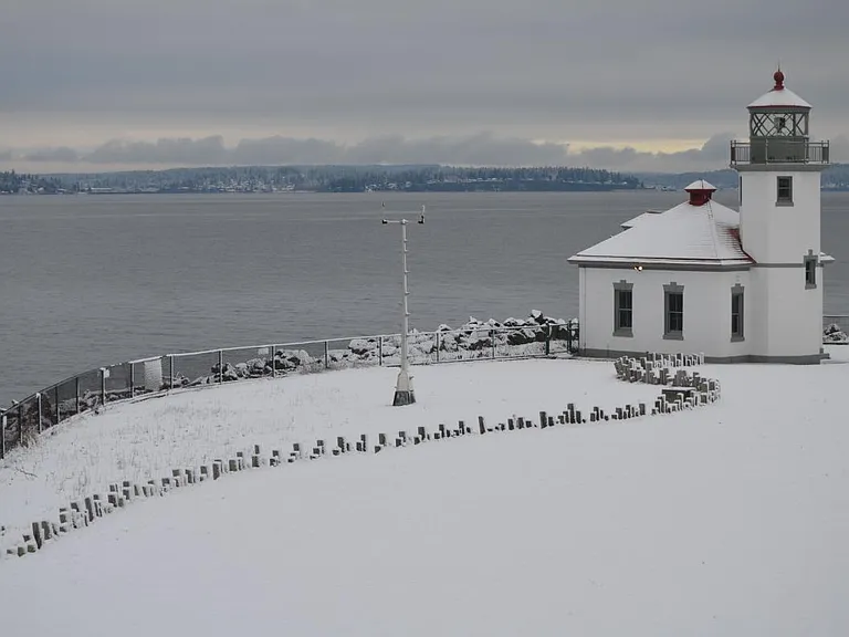Next to you is the Alki lighthouse, this was taken from the deck on a snowy day.