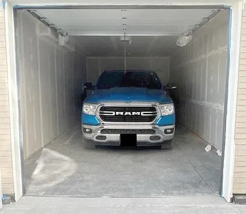 Large garages can accommodate full size pickups with plenty of space to walk around