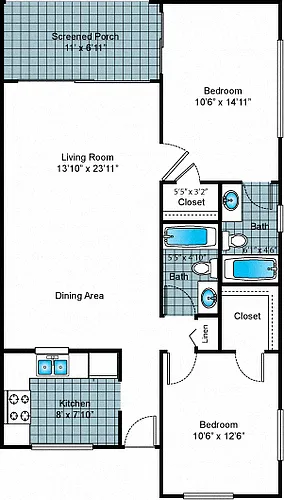 Floor plan Two Bedroom - Two Bathroom Deluxe
