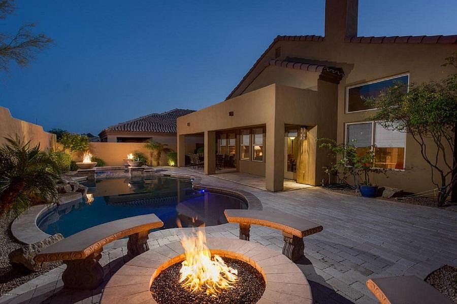 Backyard with heated saltwater pool