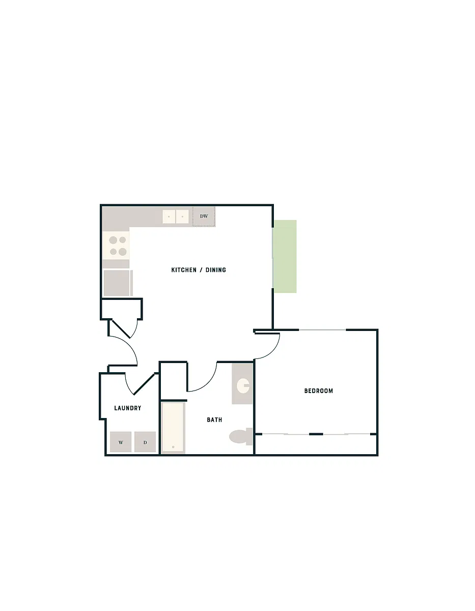 Floor plan 1 Bed, 1 Bath - West Apt A