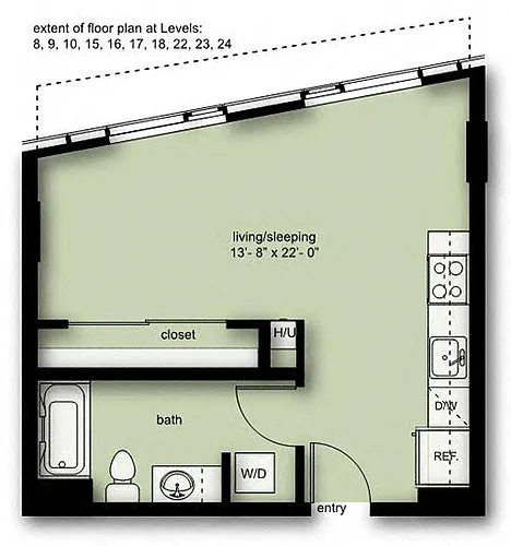 Floor plan Wave Studio 1 Bath Penthouse AP2