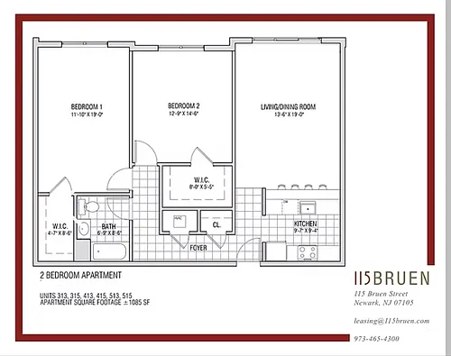 Floor plan Two Bed - One Bath