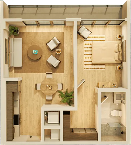 Floor plan 1 bed, 1 bath floorplan