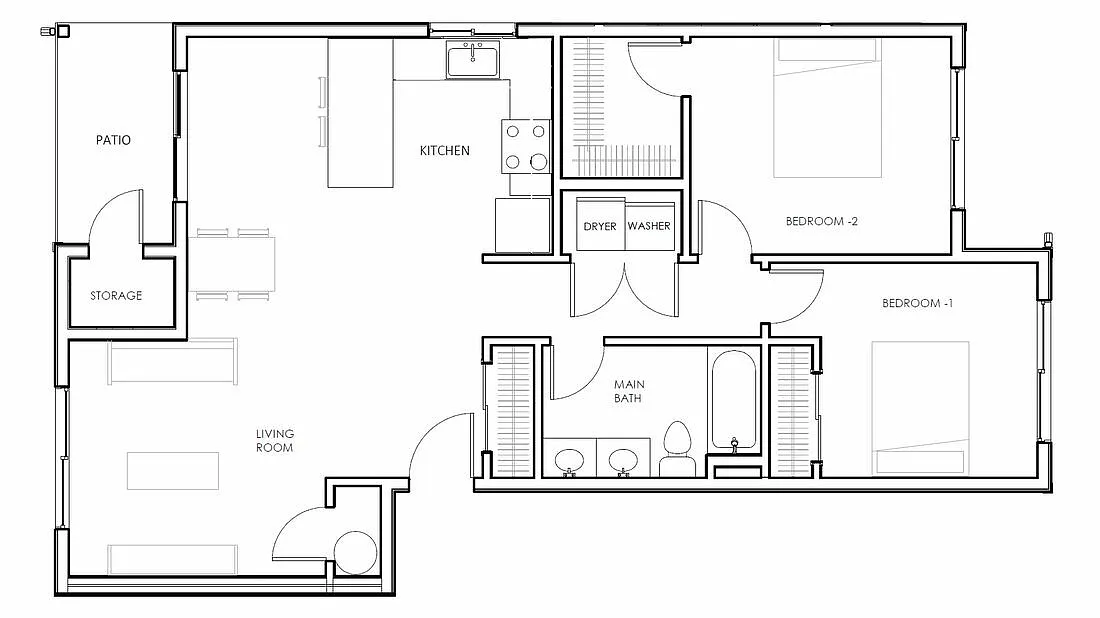 Floor plan 2 Bedroom 1 Bath--South community