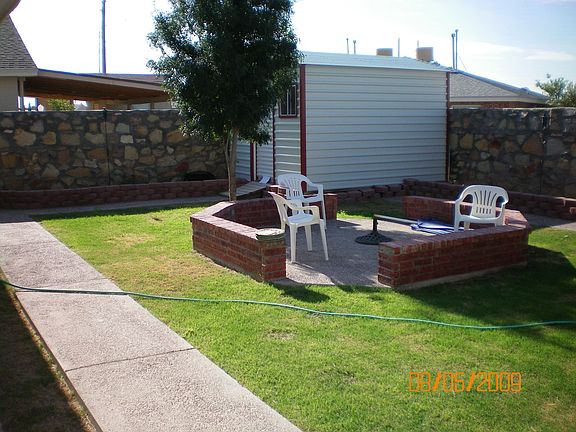 Backyard and storage shed