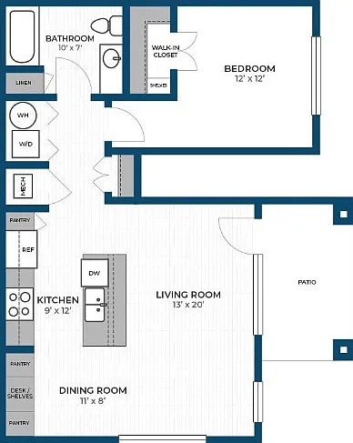 Floor Plan 1B | Seasons at River View | Apartments in Pleasant Prairie, WI Floor Plan 1B | Seasons at River View | Apartments in Pleasant Prairie, WI