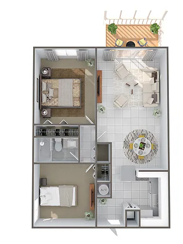 Floor plan B1R - Two Bedroom, One Bathroom