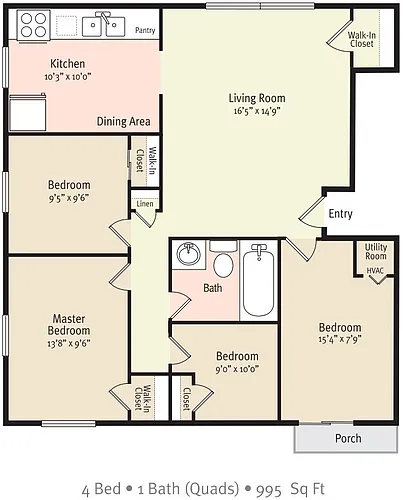 Floor plan 4 Bedroom 1 Bath - D2