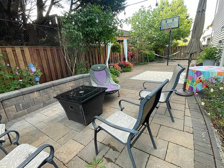 Backyard with seating wall