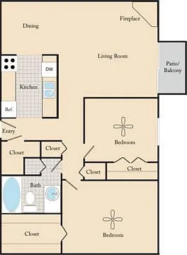 Floor plan 2 Bed, 1 Bath B2