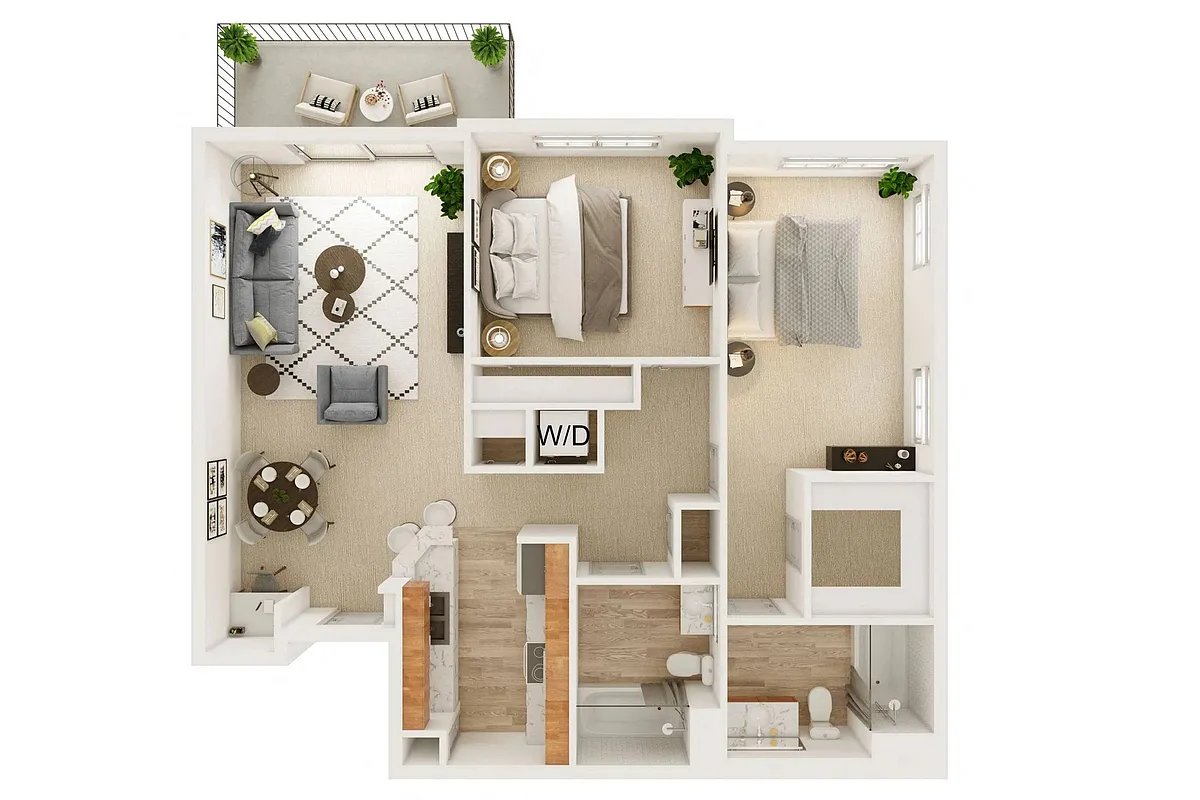 Floor plan 2 Bedroom, 2 Bath D