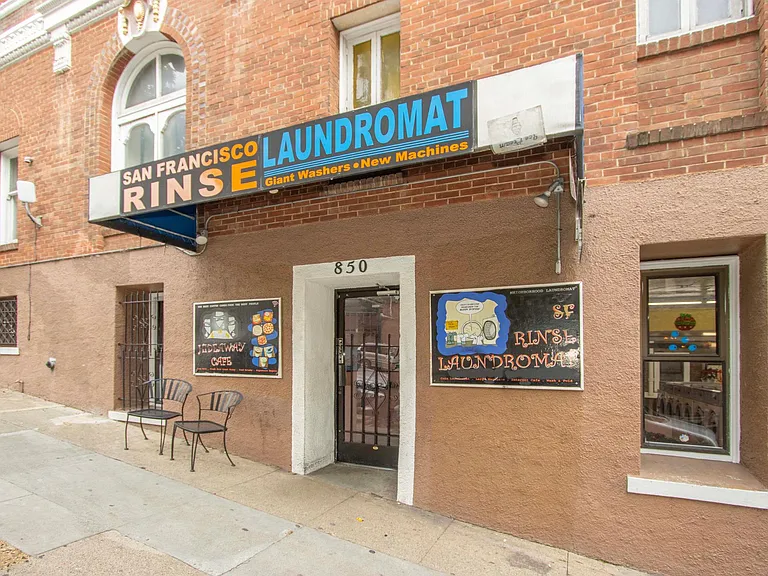 Rinse Laundromat & Hideout Cafe just steps away up sidewalk at 850 Jones Street.