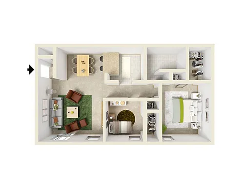 Floor plan 2 Bed / 1 Bath 910 SqFt