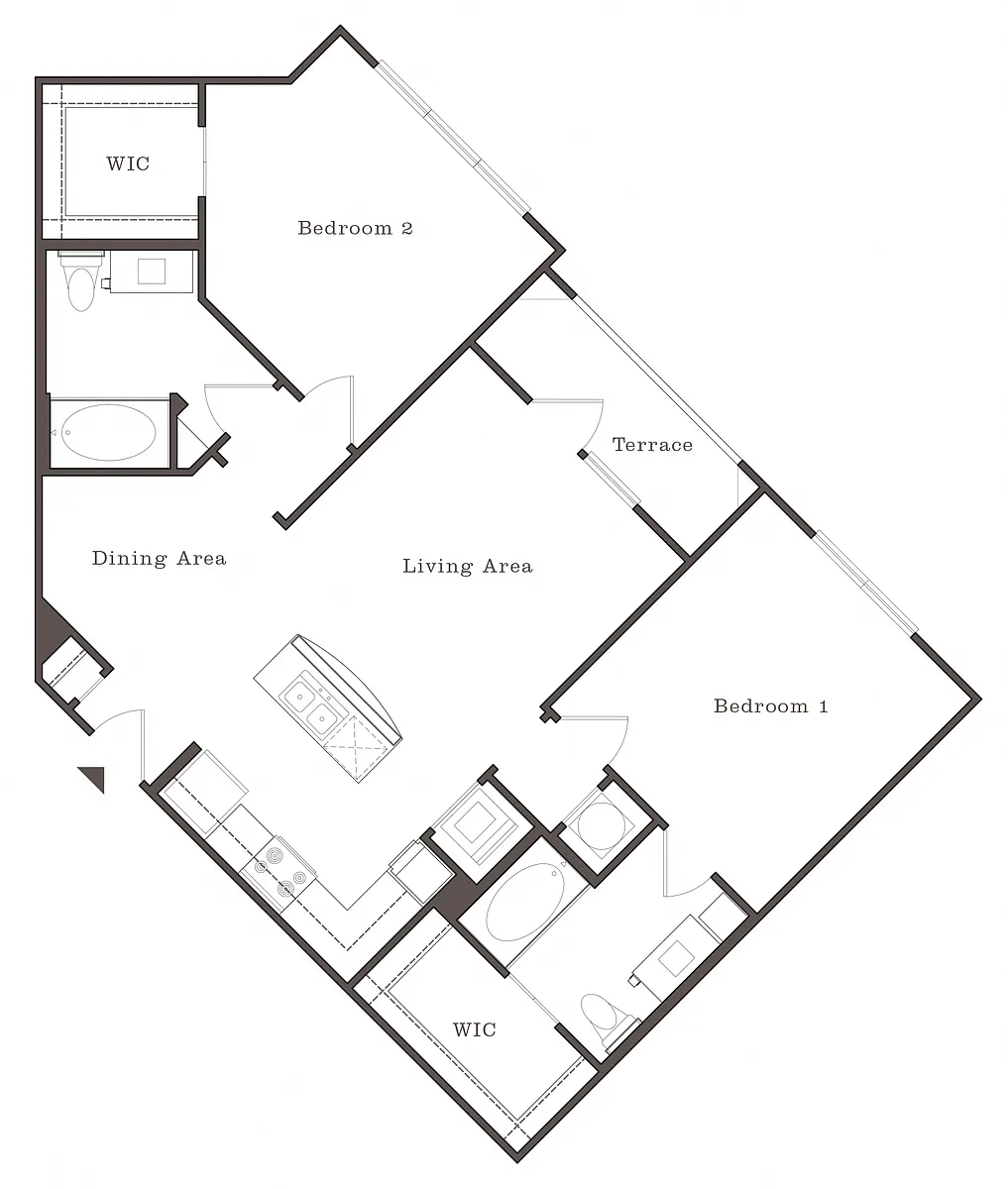 Floor plan HG - 2BR 2BA (1068 SF)