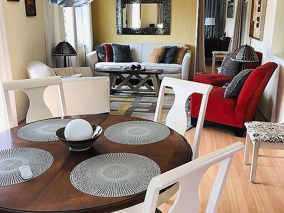 Dining, living, bed 1 beyond