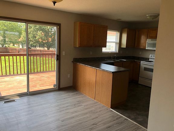 Dining area overlooking deck.