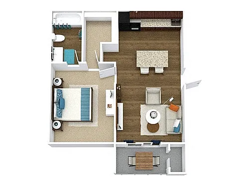 Floor plan 1 Bed, 1 Bath A Upgraded (60% Income Restricted)