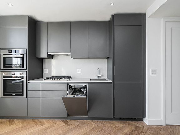 The Stanton studio kitchen with dishwasher and integrated appliances