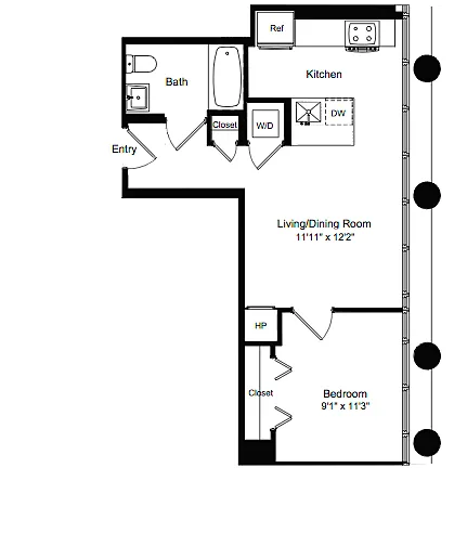 Floor plan One Bedroom E 9-13