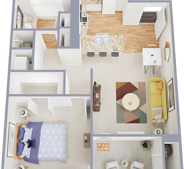 One Bedroom One Bath Model A Floorplan Diagram