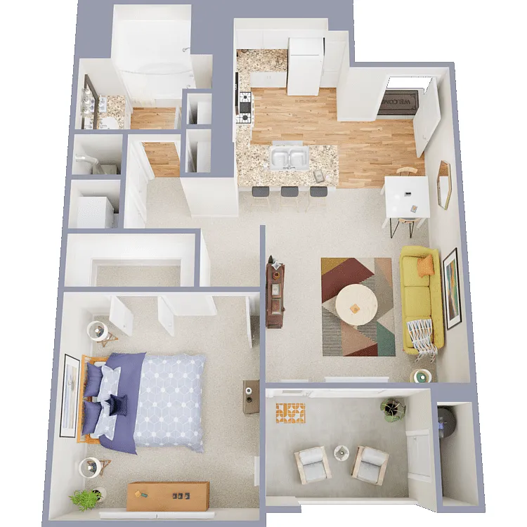 Floor plan One Bedroom One Bath Model A