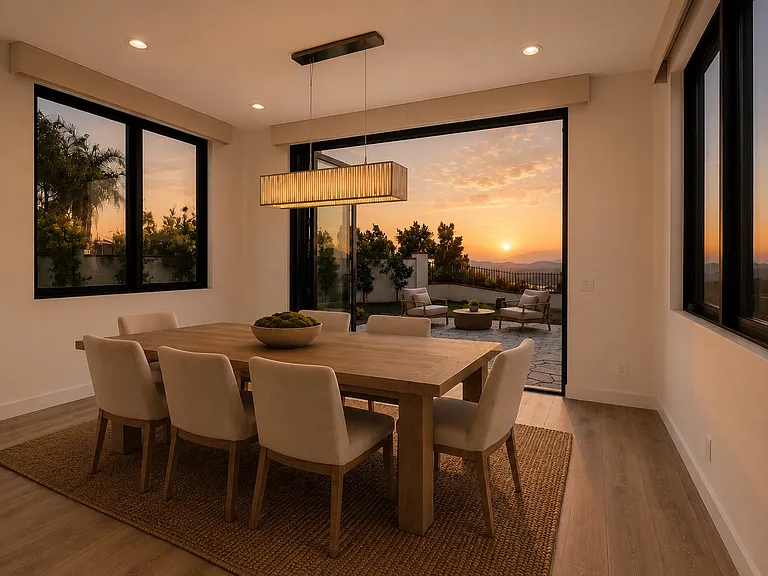 Breathtaking views throughout the house while dining with friends and family. Full open sliding doors to the west facing sunsets and all large sliding doors have pull out accordion style sliding screens.
