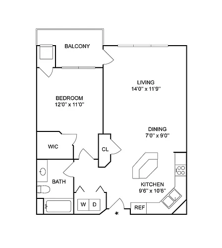 Floor plan 1 BR x 1 BA - C