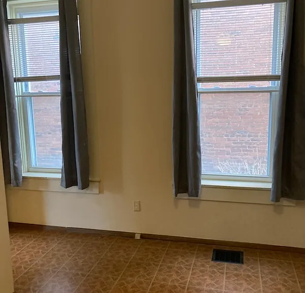 bedroom windows, includes curtains and mini blinds