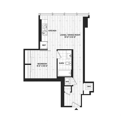 Floor plan 1 Bed - 1 Bath | AJ5