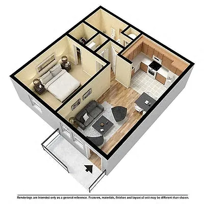 Floor plan 1 bedroom 1 bath Garden