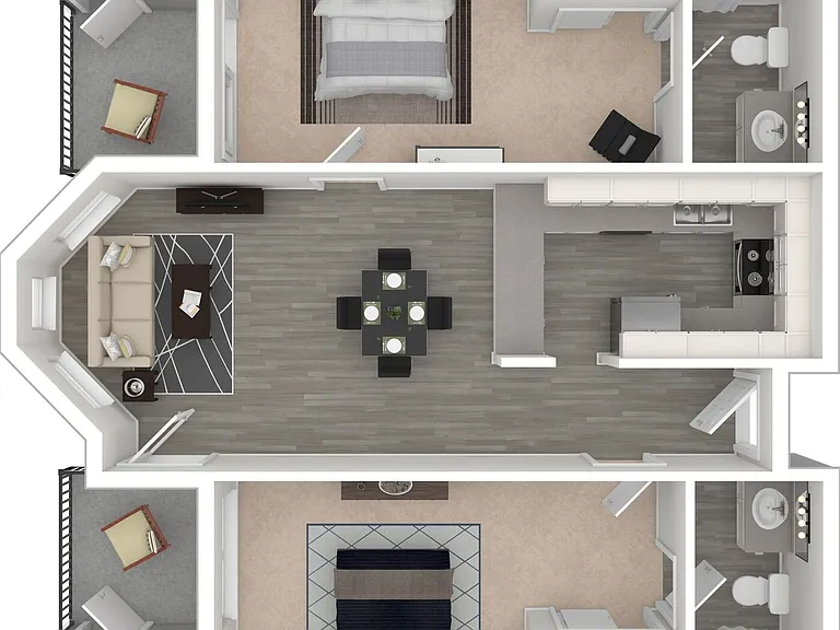 2 BD / 2 BA - 850 SF