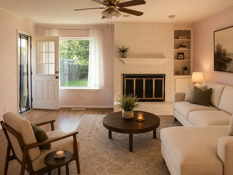 Large room off the kitchen configured as a living space.