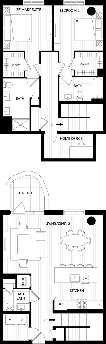 Floor plan 2 Bed/2.5 Bath Den Loft-TH11