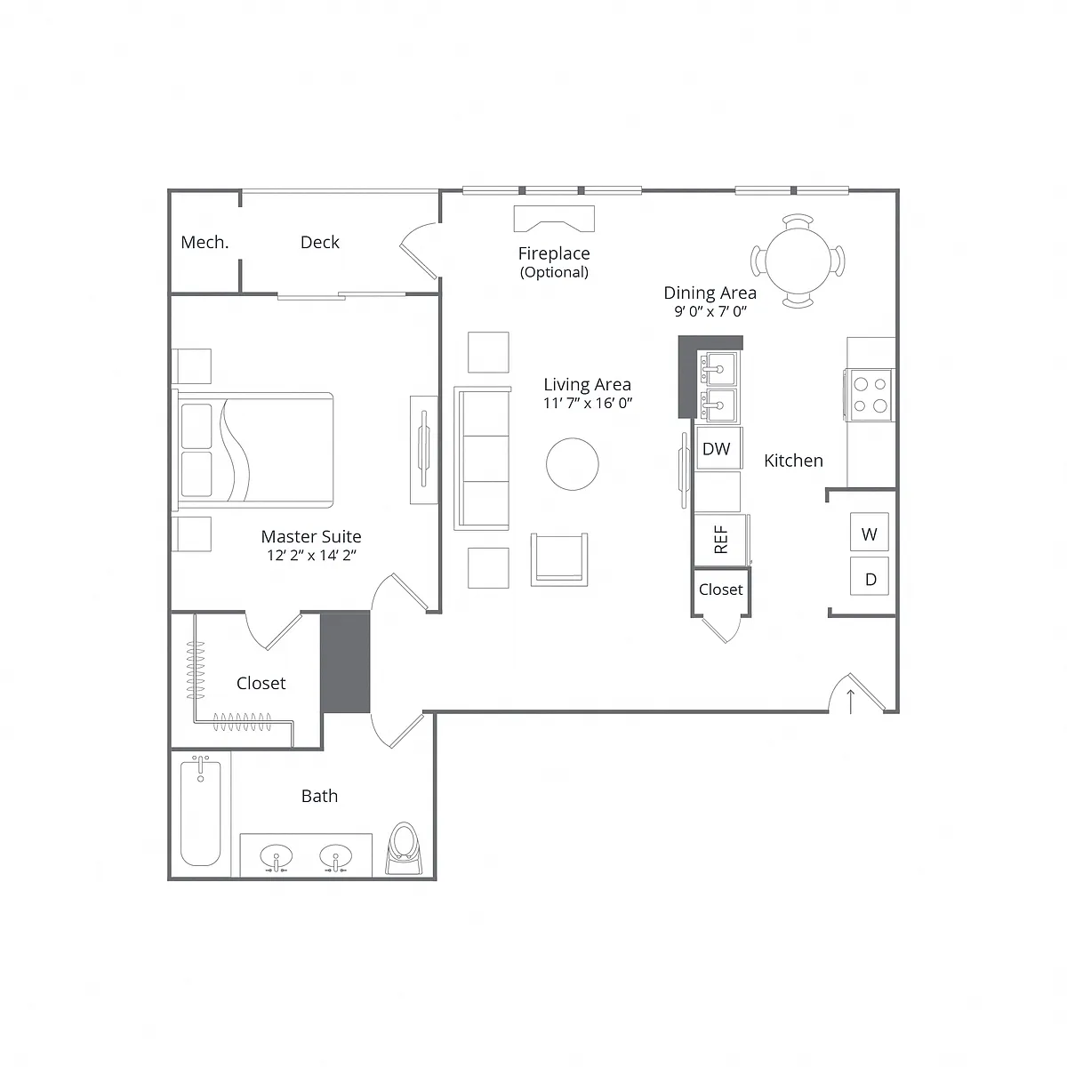Floor plan 1 Bed/1 Bath-Crossbrook Terrace