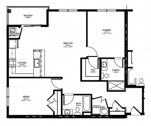 Floor plan 2 Bed/2 Bath-2B-C2 Phase II